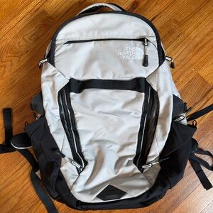 The North Face Light Gray and Black Men’s Backpack - Front-Zip Organizer
